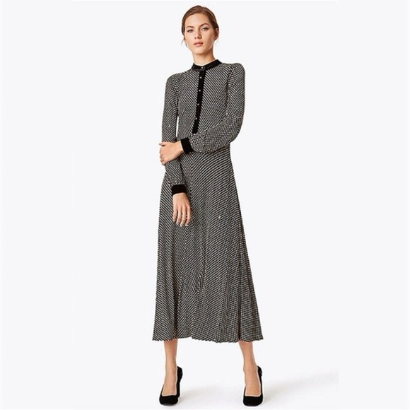 Tory Burch Anja Midi Dress A Line Velvet Silk Black Jazz Dot Classic Dressy XL - Picture 2 of 15